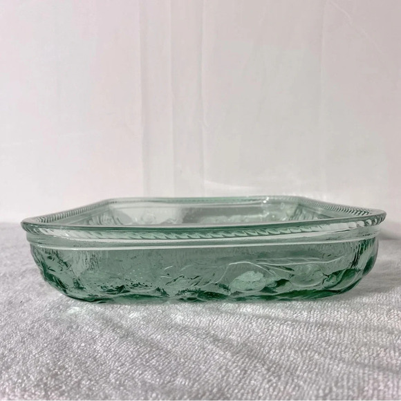 Vintage Libbey Green Textured Glass Orchard Fruit Oven Proof Casserole  Dish - Picture 5 of 12